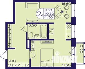 2-к квартира, строящийся дом, 41м2, 7/23 этаж