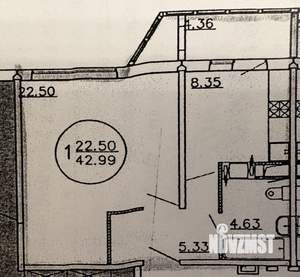 1-к квартира, вторичка, 43м2, 8/19 этаж