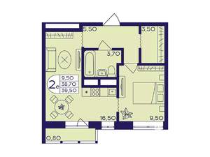 2-к квартира, вторичка, 39м2, 12/17 этаж