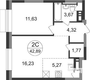 2-к квартира, вторичка, 43м2, 14/22 этаж