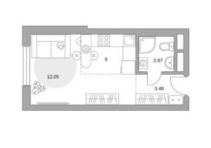 Студия квартира, вторичка, 23м2, 7/17 этаж