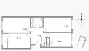 3-к квартира, вторичка, 67м2, 24/25 этаж