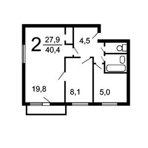 2-к квартира, вторичка, 42м2, 5/5 этаж