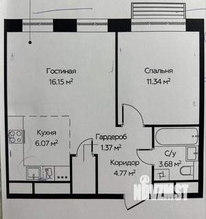 2-к квартира, вторичка, 43м2, 2/22 этаж