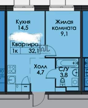 1-к квартира, вторичка, 32м2, 23/25 этаж