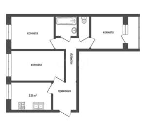 3-к квартира, вторичка, 66м2, 9/9 этаж