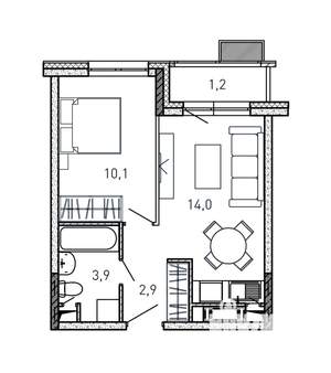 1-к квартира, вторичка, 32м2, 10/17 этаж