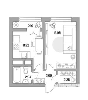 1-к квартира, вторичка, 33м2, 6/12 этаж