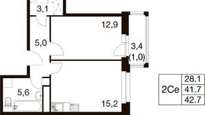 1-к квартира, вторичка, 43м2, 12/17 этаж