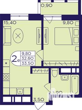 2-к квартира, строящийся дом, 34м2, 9/22 этаж