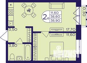 2-к квартира, строящийся дом, 37м2, 4/23 этаж