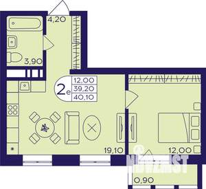 2-к квартира, строящийся дом, 40м2, 8/22 этаж