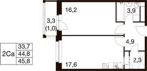 1-к квартира, вторичка, 46м2, 3/18 этаж