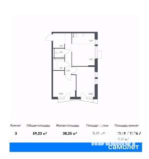 2-к квартира, вторичка, 58м2, 10/17 этаж