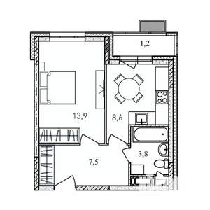 1-к квартира, вторичка, 35м2, 8/17 этаж