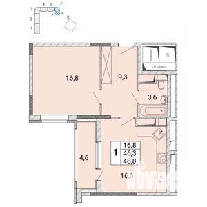 1-к квартира, сданный дом, 49м2, 9/17 этаж