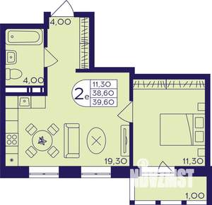 2-к квартира, строящийся дом, 40м2, 11/17 этаж