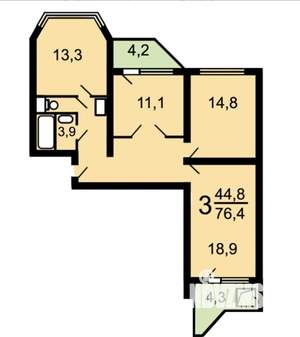3-к квартира, вторичка, 76м2, 16/17 этаж