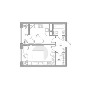 1-к квартира, вторичка, 38м2, 12/25 этаж