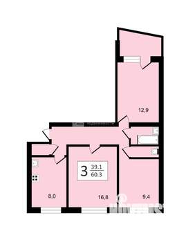 3-к квартира, вторичка, 61м2, 3/9 этаж