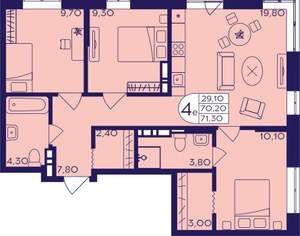 3-к квартира, вторичка, 71м2, 15/17 этаж