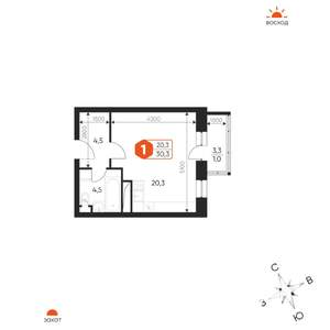 1-к квартира, строящийся дом, 30м2, 7/17 этаж