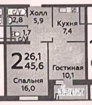 2-к квартира, вторичка, 44м2, 10/22 этаж