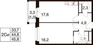1-к квартира, вторичка, 46м2, 17/18 этаж