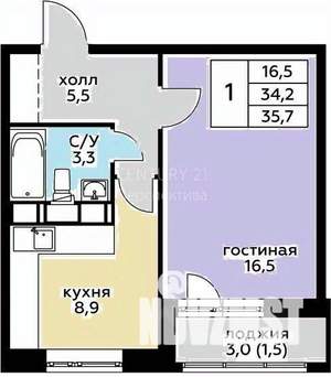 1-к квартира, вторичка, 36м2, 10/21 этаж