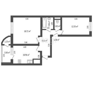 2-к квартира, вторичка, 56м2, 18/19 этаж