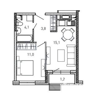1-к квартира, строящийся дом, 35м2, 16/17 этаж