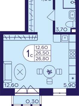Студия квартира, вторичка, 27м2, 2/17 этаж