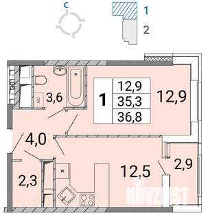 1-к квартира, вторичка, 37м2, 6/17 этаж