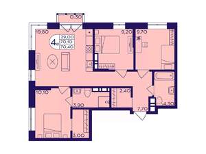 3-к квартира, вторичка, 70м2, 4/17 этаж