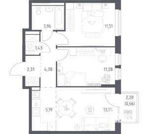 2-к квартира, вторичка, 54м2, 7/17 этаж
