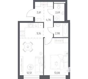 1-к квартира, вторичка, 44м2, 6/24 этаж