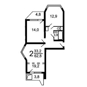 2-к квартира, вторичка, 63м2, 10/17 этаж