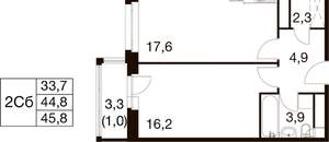 1-к квартира, вторичка, 46м2, 12/17 этаж