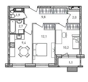 2-к квартира, вторичка, 49м2, 3/17 этаж