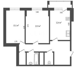 2-к квартира, вторичка, 63м2, 9/17 этаж