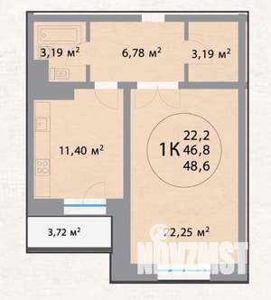 1-к квартира, вторичка, 47м2, 21/24 этаж