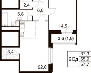 2-к квартира, вторичка, 58м2, 4/17 этаж