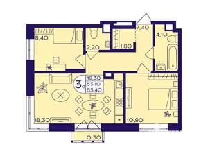 2-к квартира, вторичка, 53м2, 2/17 этаж