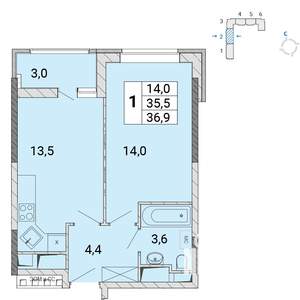 1-к квартира, строящийся дом, 37м2, 16/17 этаж