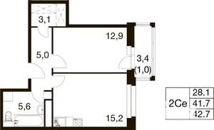 2-к квартира, вторичка, 43м2, 4/17 этаж