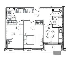 2-к квартира, вторичка, 54м2, 6/17 этаж
