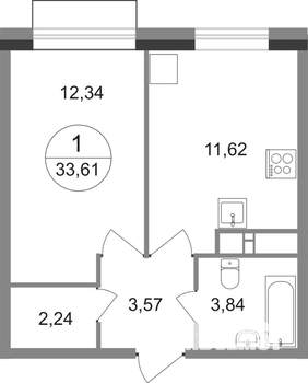 1-к квартира, вторичка, 34м2, 19/22 этаж