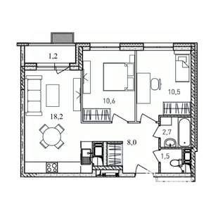2-к квартира, вторичка, 53м2, 17/17 этаж