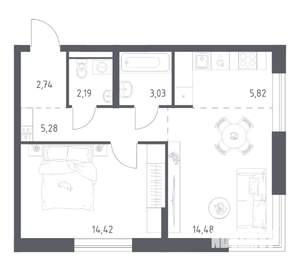 1-к квартира, вторичка, 48м2, 14/24 этаж